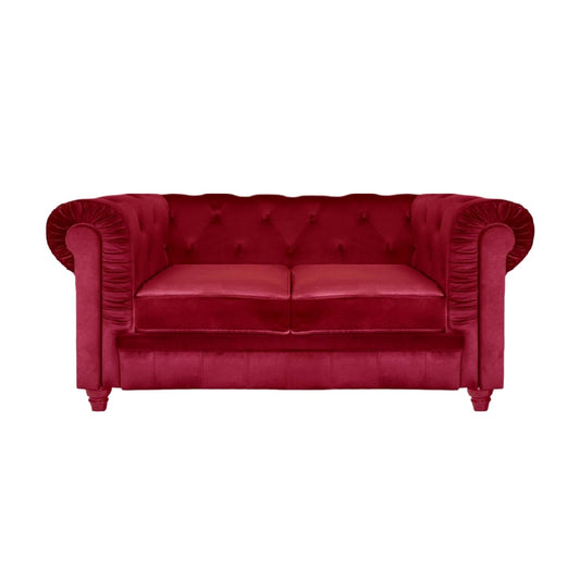 Canapé deux places en velours rouge - Pour salon ou salle de séjour - Structure en bois et rembourrage en mousse - Dimensions : 180x90x80 cm